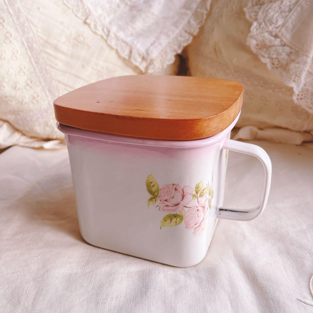 イマン♡ダイアナローズ木蓋付きキャニスターマニーローズバスケット薔薇アンティーク