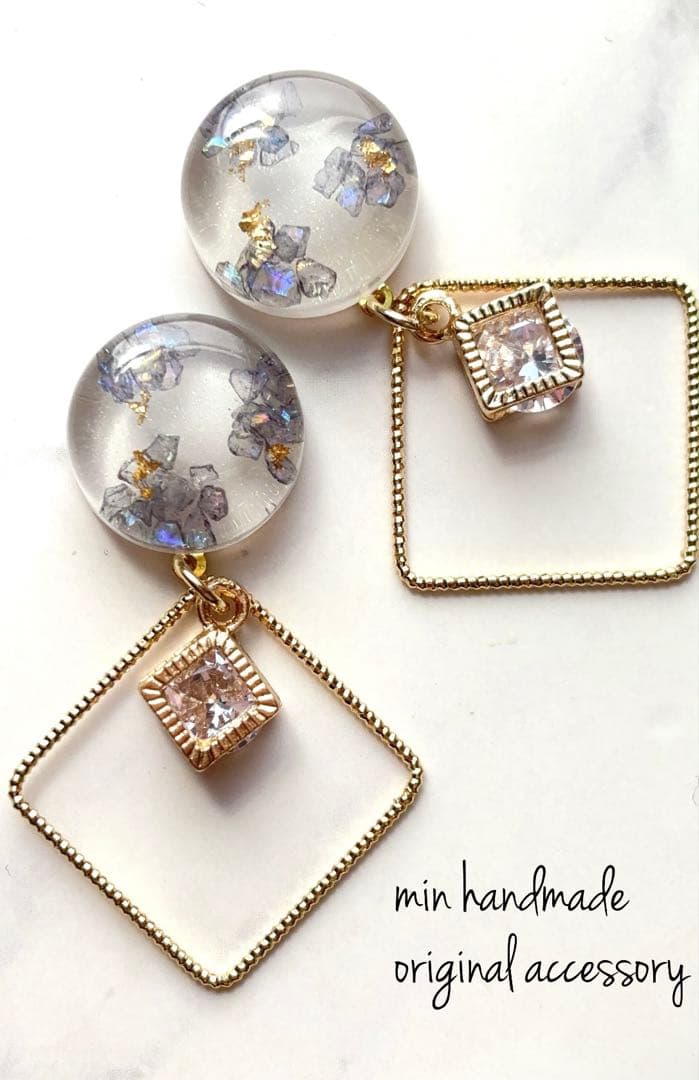 レジン　カボション　スクエア　ハンドメイド　ピアス　イヤリング変更可