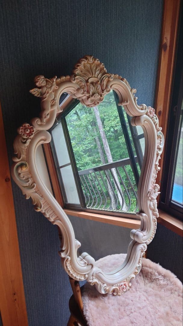 バロックスタイル 壁掛け鏡 オーバル型 エンジェル 大判サイズ