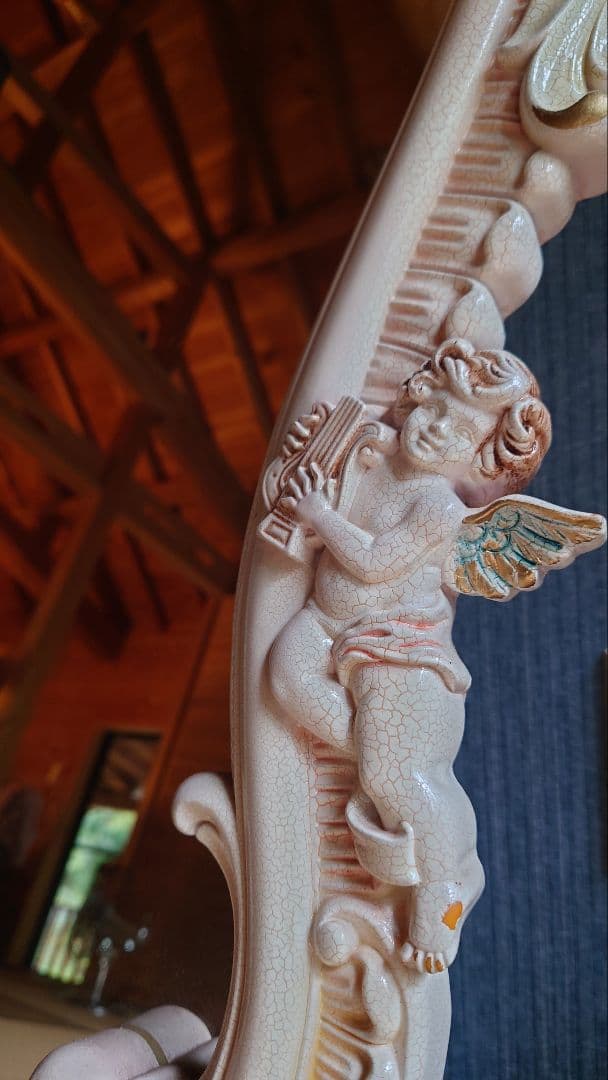 バロックスタイル 壁掛け鏡 オーバル型 エンジェル 大判サイズ