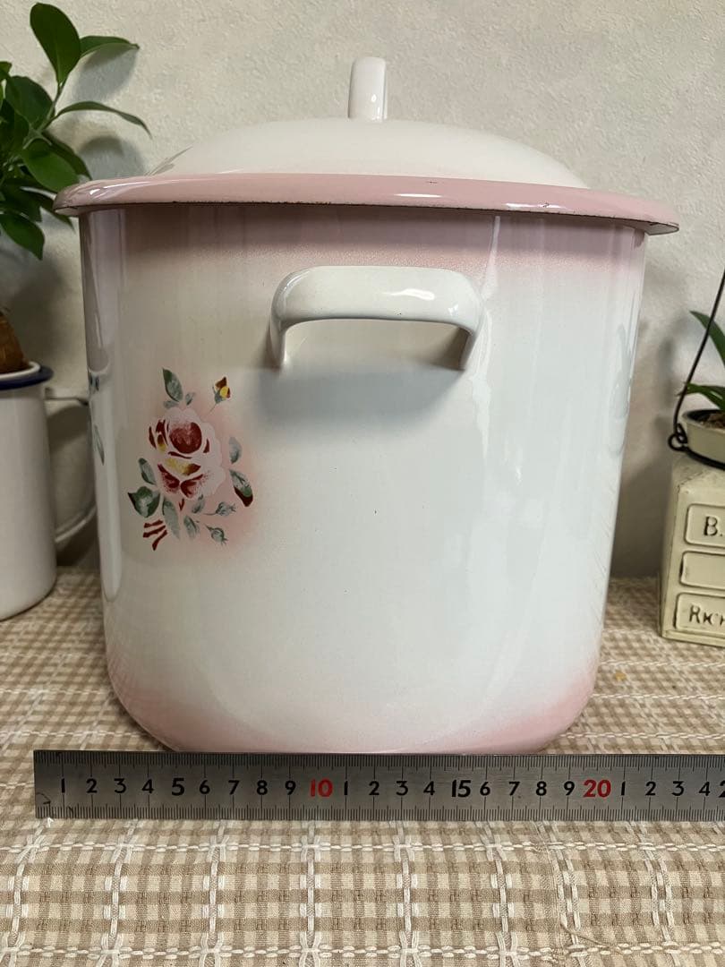 ③imane イマン日本製 ホーローキャニスター ストッカー　丸型 ローズ薔薇