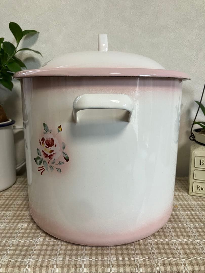 ③imane イマン日本製 ホーローキャニスター ストッカー　丸型 ローズ薔薇