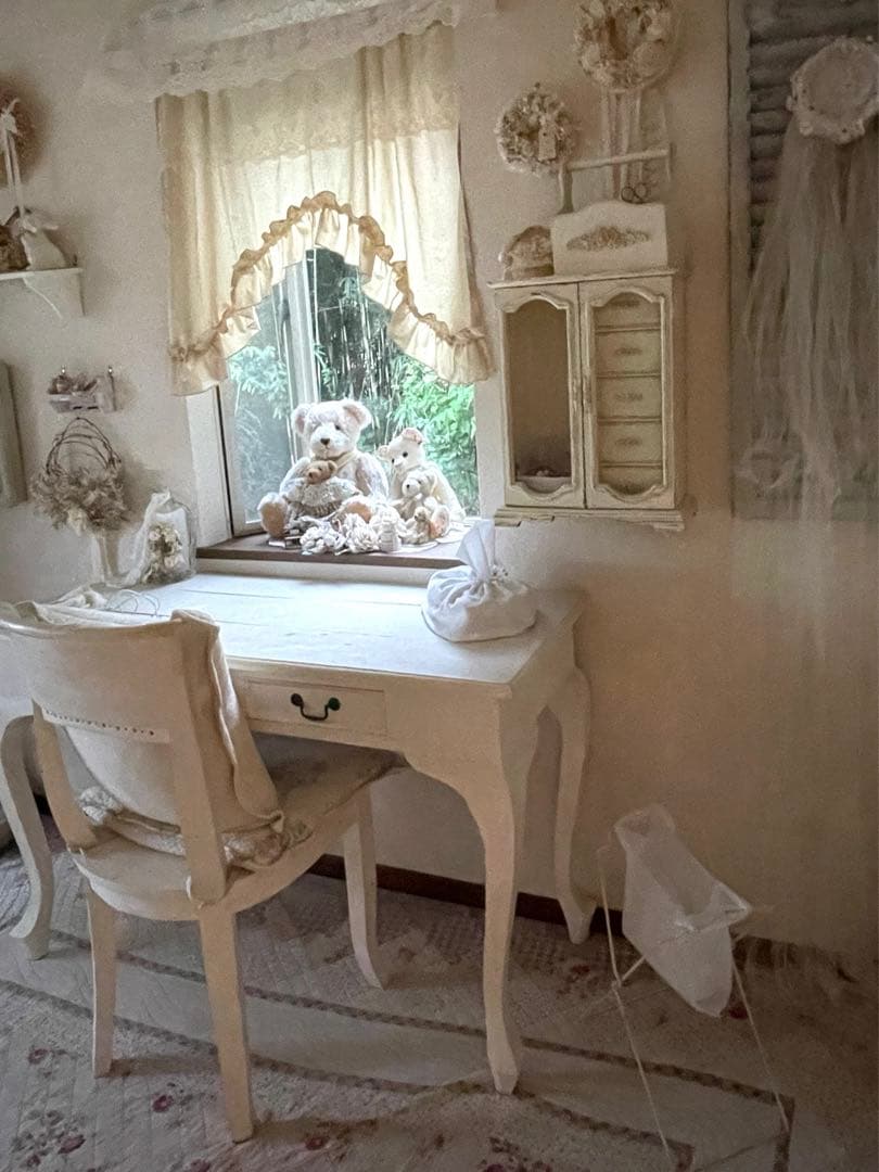 デスク　アンティーク　白　ホワイト　シャビーシック　猫脚　机　フレンチ