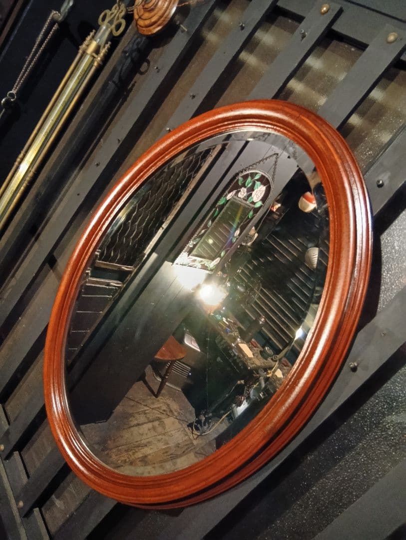 クラシックスタイル 木製壁掛け鏡 楕円形