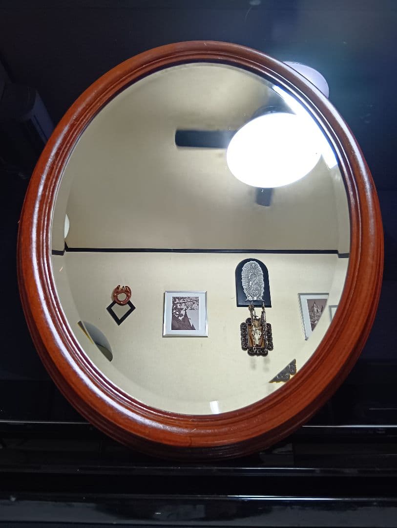 クラシックスタイル 木製壁掛け鏡 楕円形