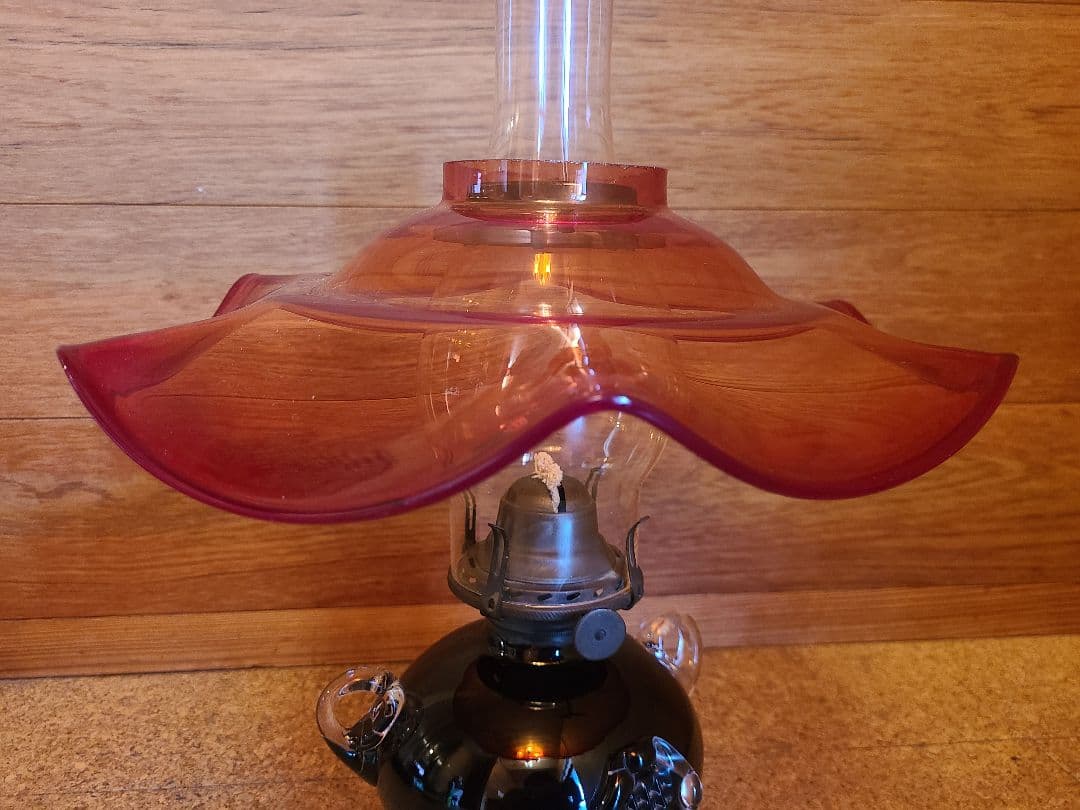 北一硝子　灯油ランプ　レトロ　アンティーク　替芯2個付