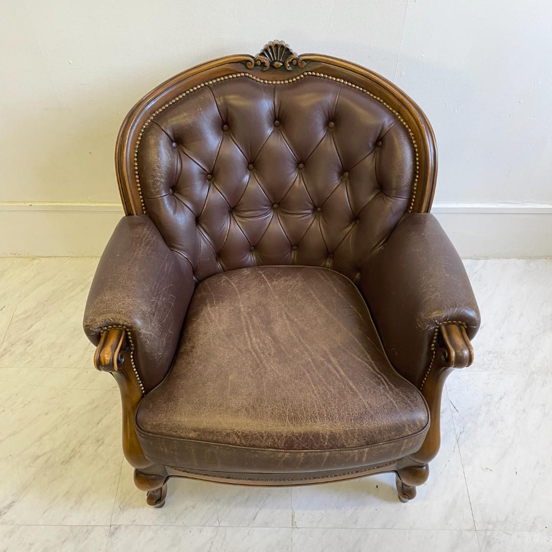 カリモク ヴィンテージ ドマーニ ルイ15ソファ 本革 レザー 希少