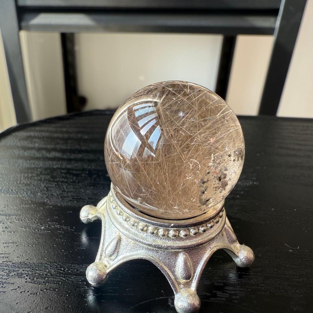 天然石ルチルクォーツのスフィア　丸玉　置物NO.011308