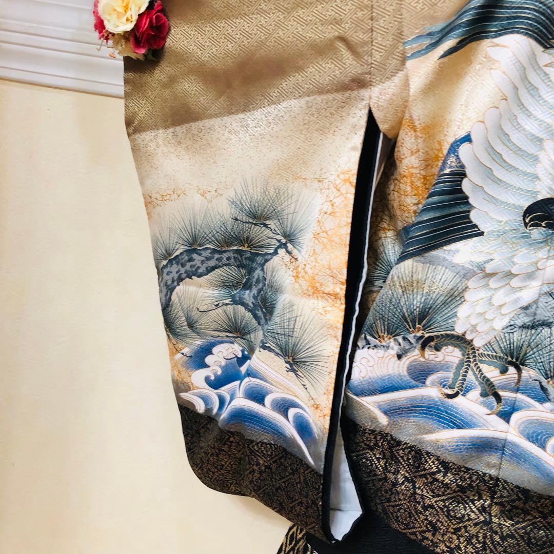 七五三 五歳‼️黒地に鷹金箔金彩煌びやか輝く‼️袴金蘭‼️家から揃える無し秀品