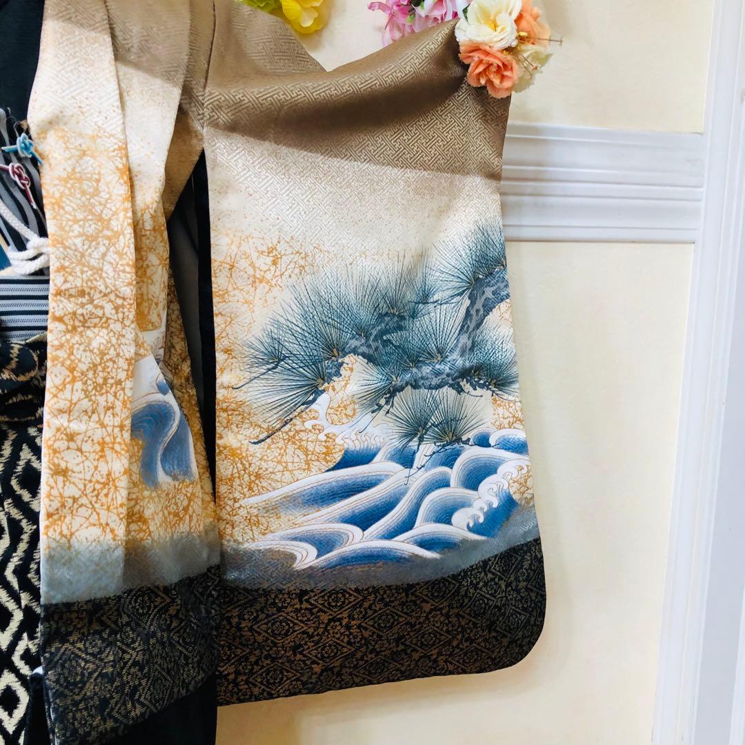 七五三 五歳‼️黒地に鷹金箔金彩煌びやか輝く‼️袴金蘭‼️家から揃える無し秀品