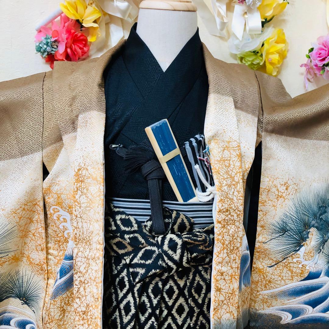 七五三 五歳‼️黒地に鷹金箔金彩煌びやか輝く‼️袴金蘭‼️家から揃える無し秀品