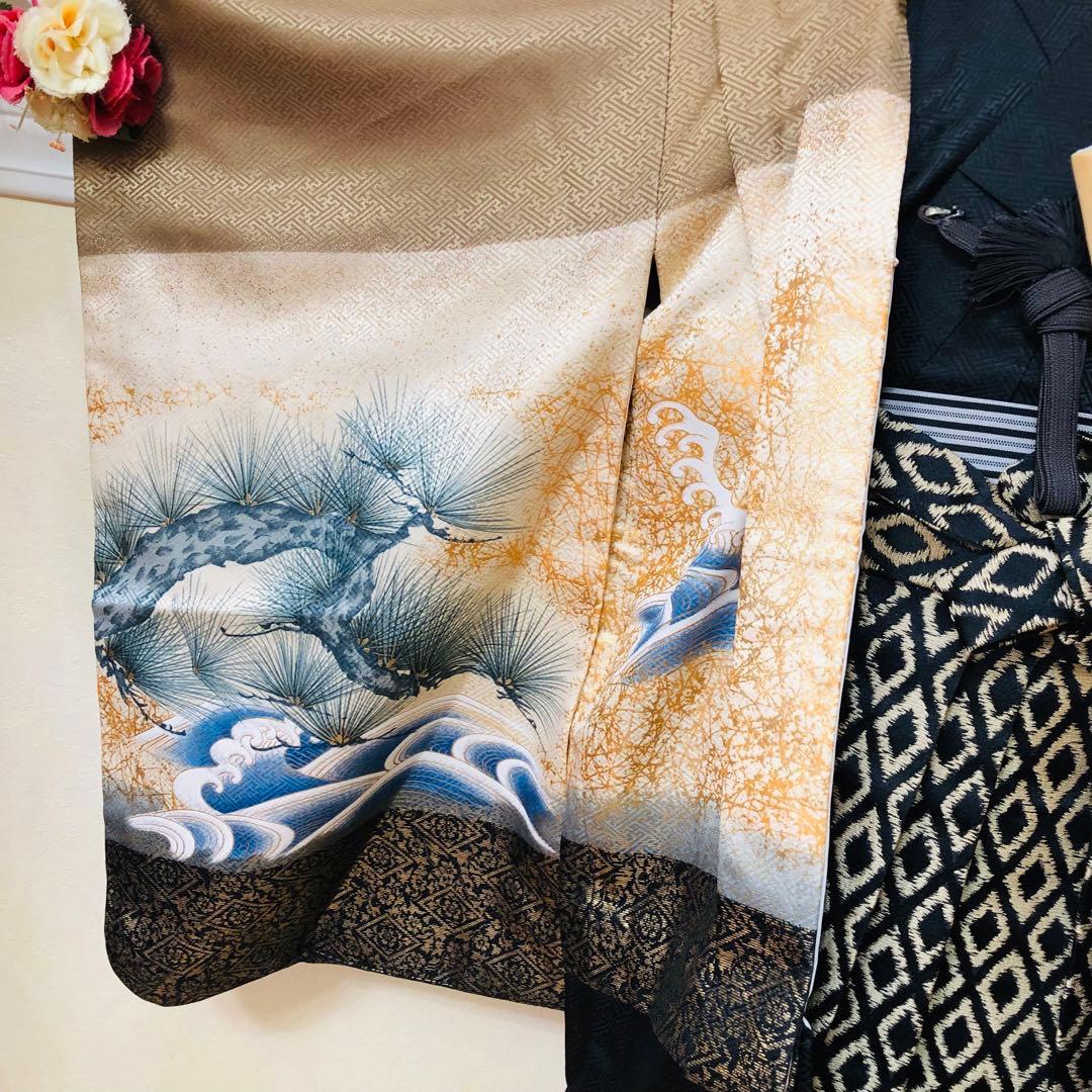 七五三 五歳‼️黒地に鷹金箔金彩煌びやか輝く‼️袴金蘭‼️家から揃える無し秀品