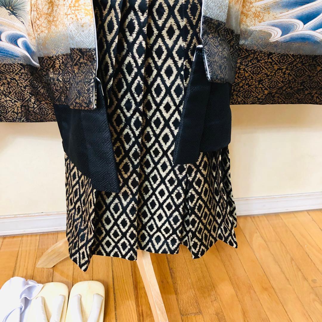 七五三 五歳‼️黒地に鷹金箔金彩煌びやか輝く‼️袴金蘭‼️家から揃える無し秀品