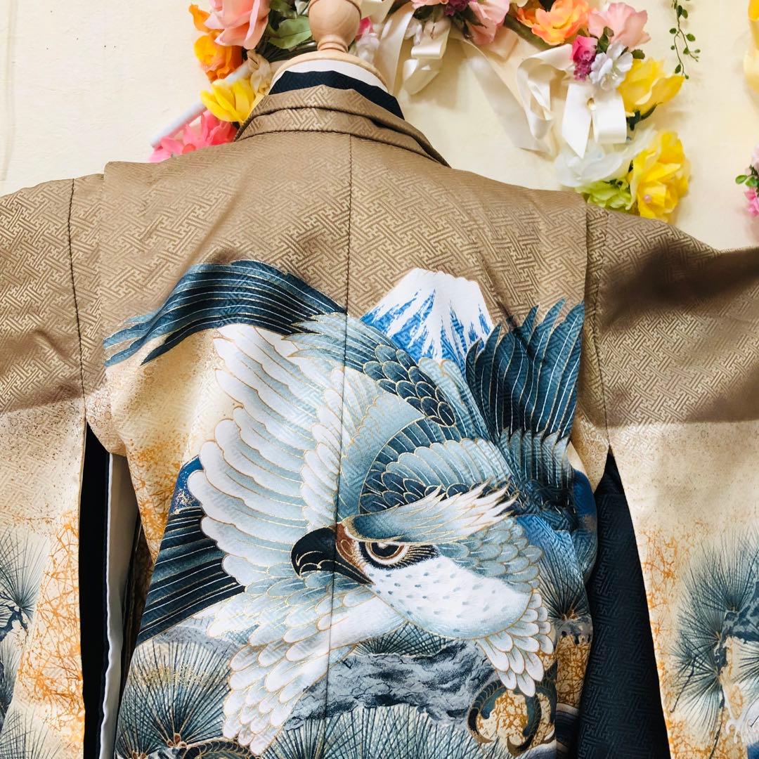 七五三 五歳‼️黒地に鷹金箔金彩煌びやか輝く‼️袴金蘭‼️家から揃える無し秀品