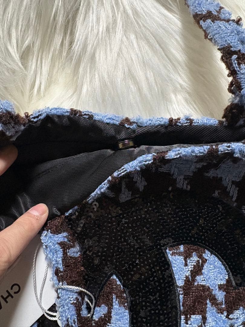 サ*ラ様 シャネル CHANEL 千鳥 ブルー スパンコール トートバッグ／#0