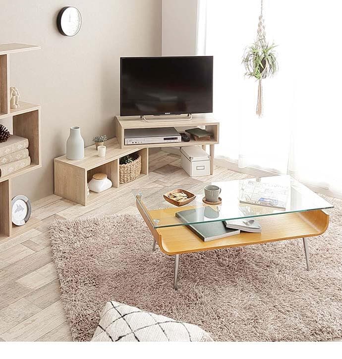 ローボード 棚 75〜133cm伸縮 角度調整 ナチュラル