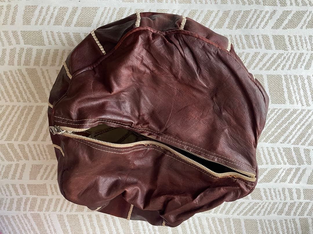 本革ダークブラウンクッションカバー　プフ　モロッコ