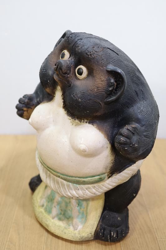 展示品◆信楽焼　珍しい横綱狸　置物　高さ40㎝