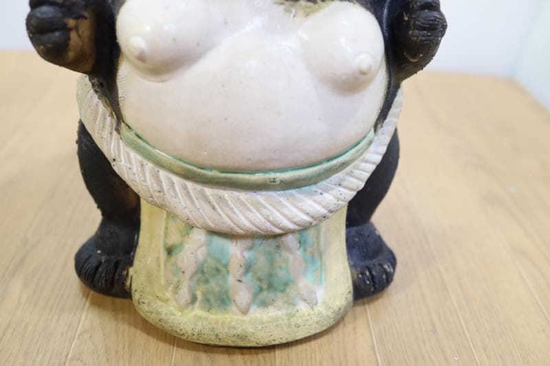 展示品◆信楽焼　珍しい横綱狸　置物　高さ40㎝
