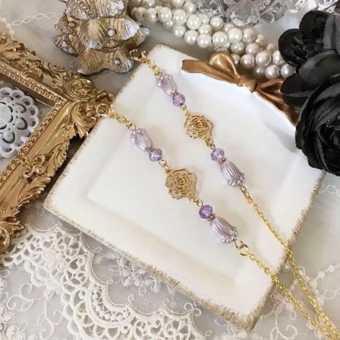 ♪614❤️ 薔薇　花　ビーズ　マスクチェーン　マスクチャーム　マスク