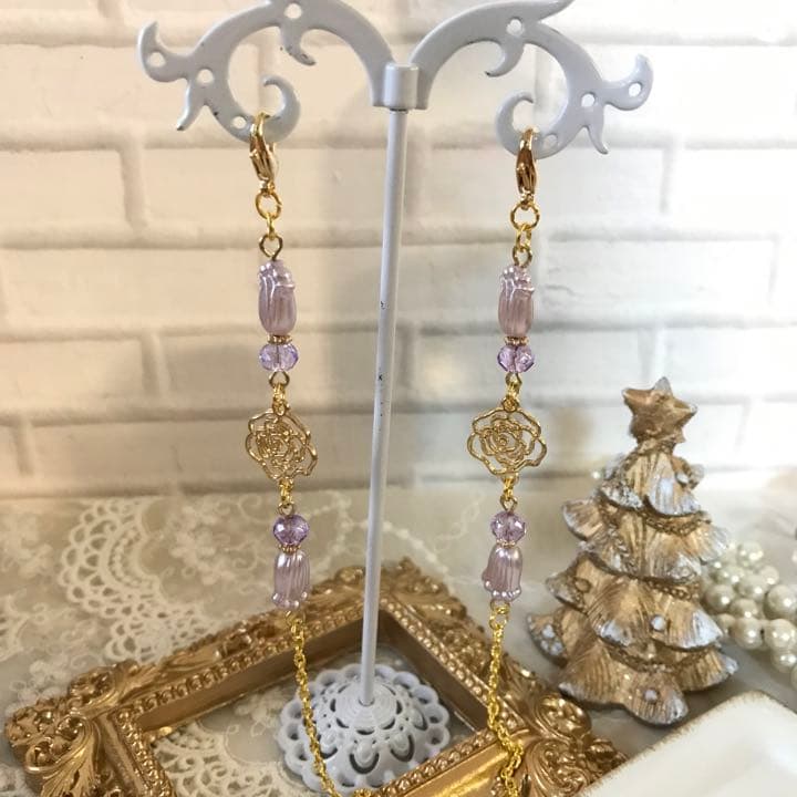 ♪614❤️ 薔薇　花　ビーズ　マスクチェーン　マスクチャーム　マスク