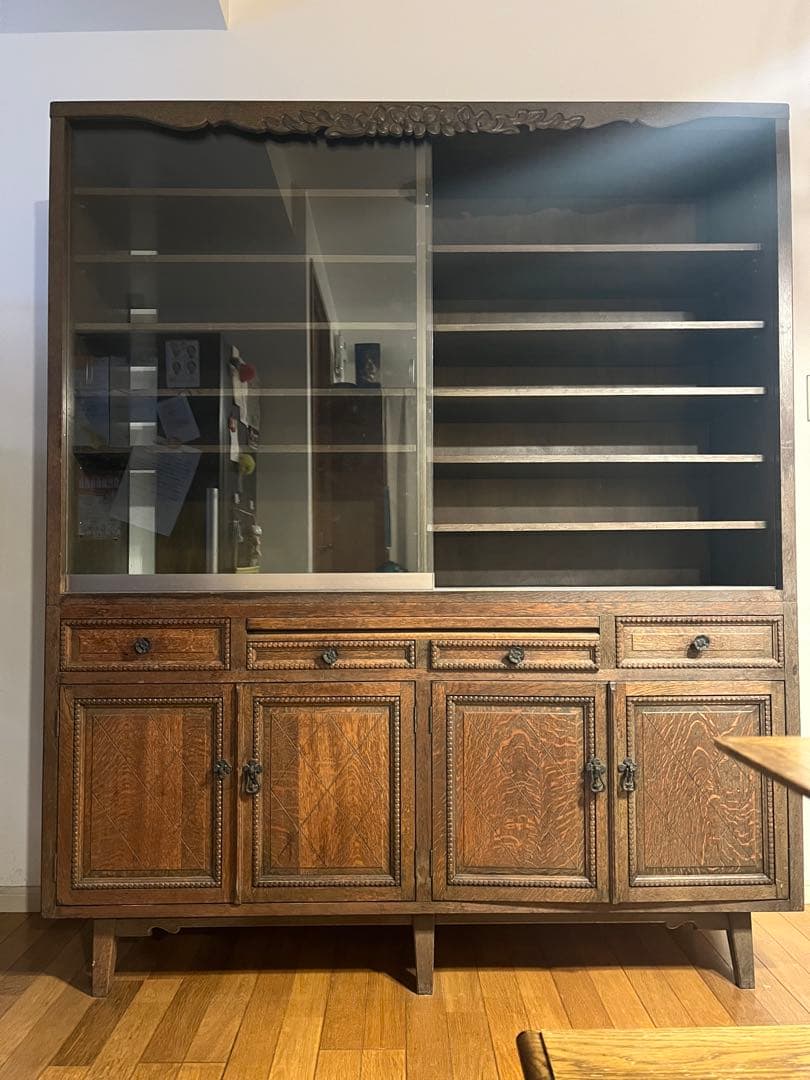 【年始までの出品】木製カップボード 飾り棚 大型 食器棚 ヴィンテージ