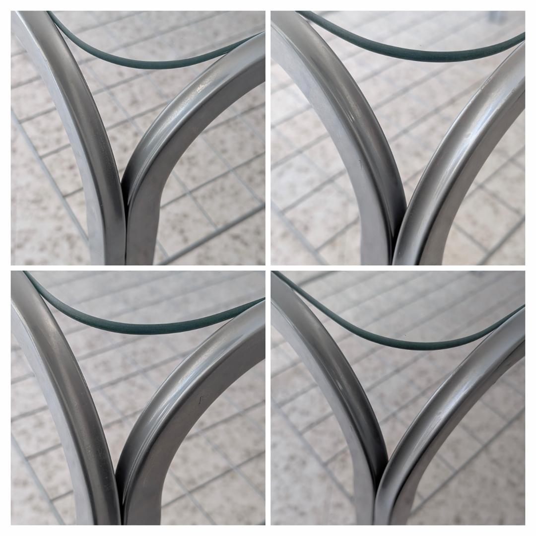 90s ビンテージ メタルフレーム ガラス テーブル スペースエイジ ポップ