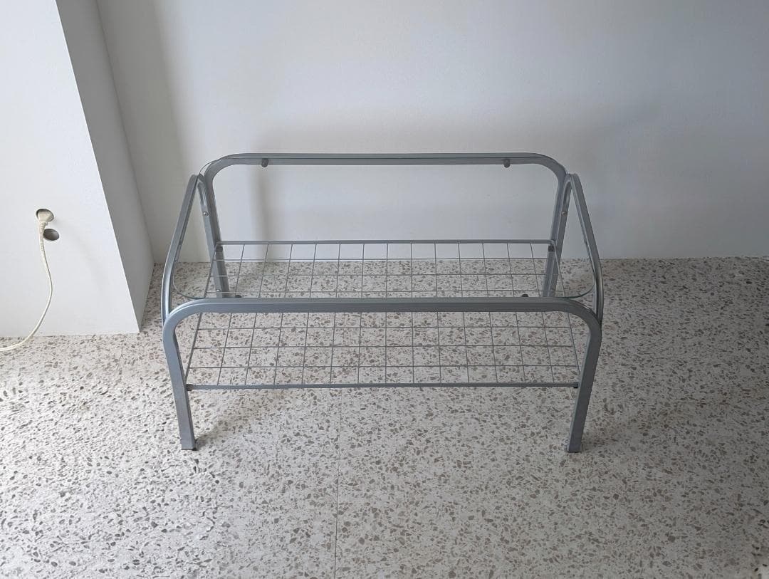 90s ビンテージ メタルフレーム ガラス テーブル スペースエイジ ポップ