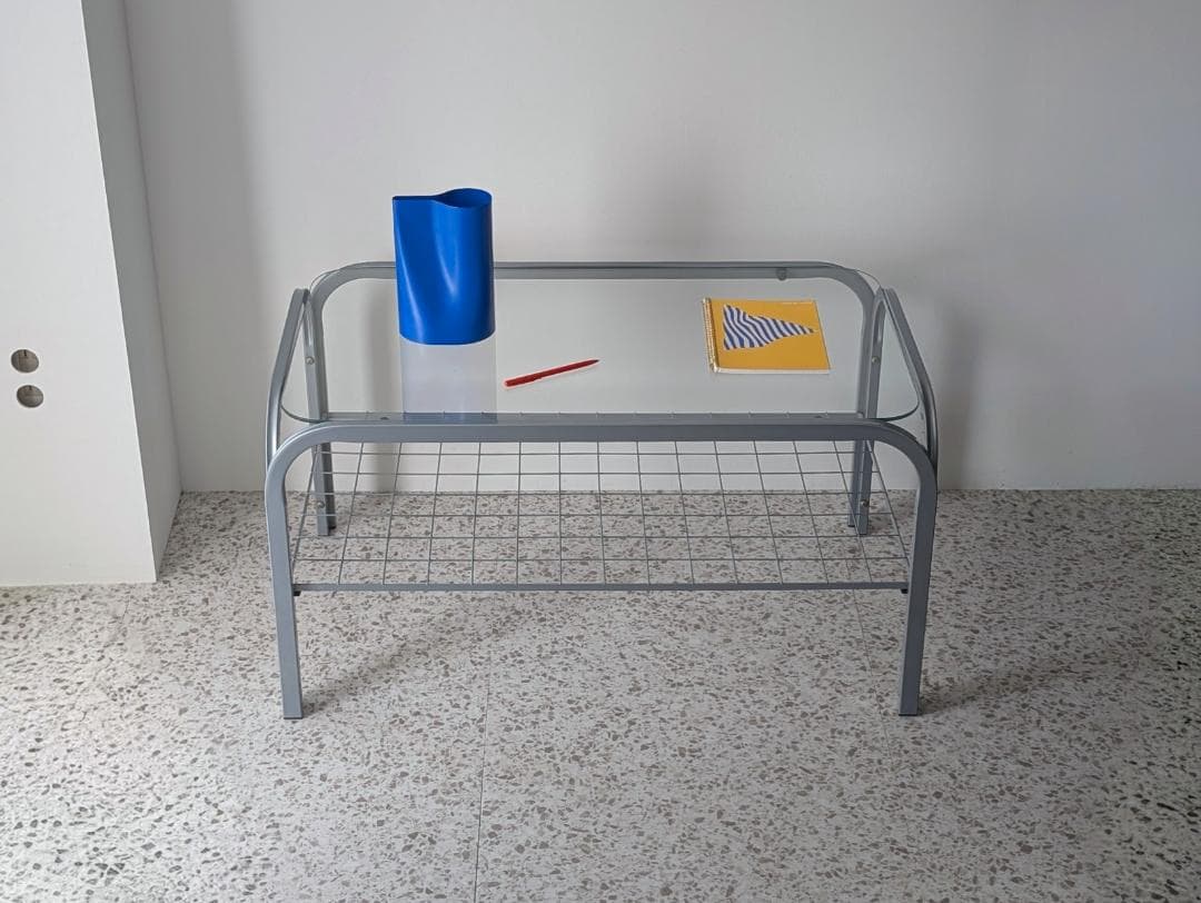 90s ビンテージ メタルフレーム ガラス テーブル スペースエイジ ポップ