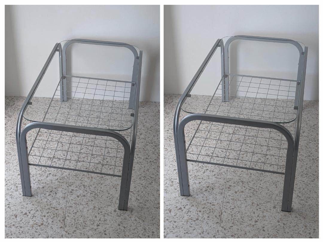 90s ビンテージ メタルフレーム ガラス テーブル スペースエイジ ポップ