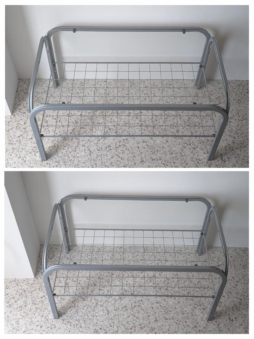 90s ビンテージ メタルフレーム ガラス テーブル スペースエイジ ポップ