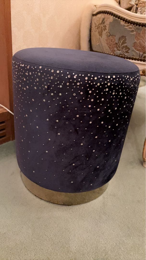 【美品】星空のジュエリースツール☆彡濃紺ネイビー×ゴールド脚のキラキララメの椅子