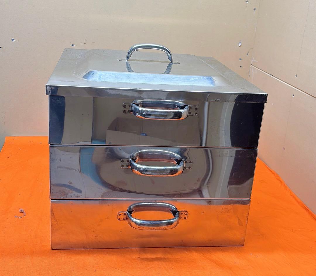 【中古】ステンレス製 業務用 蒸し器 3段 大型 蒸し鍋 即買い❌