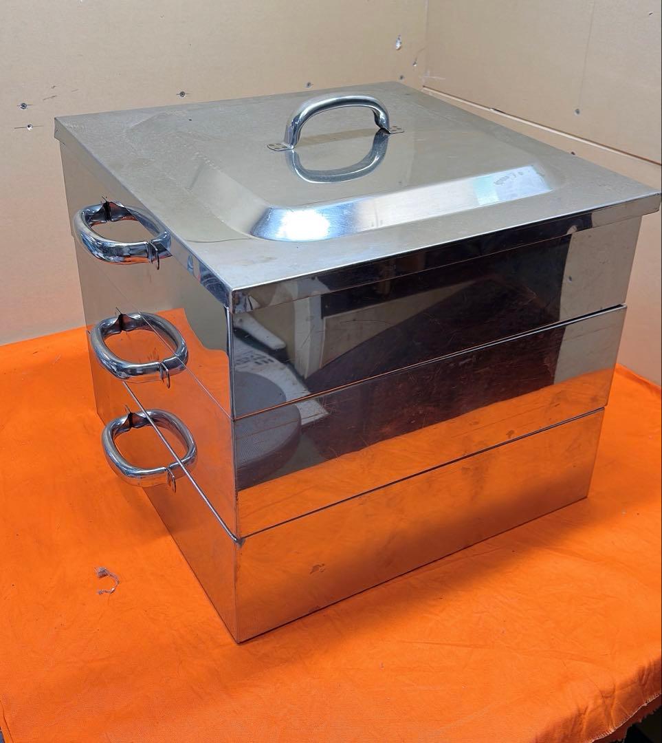 【中古】ステンレス製 業務用 蒸し器 3段 大型 蒸し鍋 即買い❌