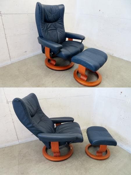 美品■総革■エコーネス■ストレスレスチェア■ウイング■リングライニングチェア