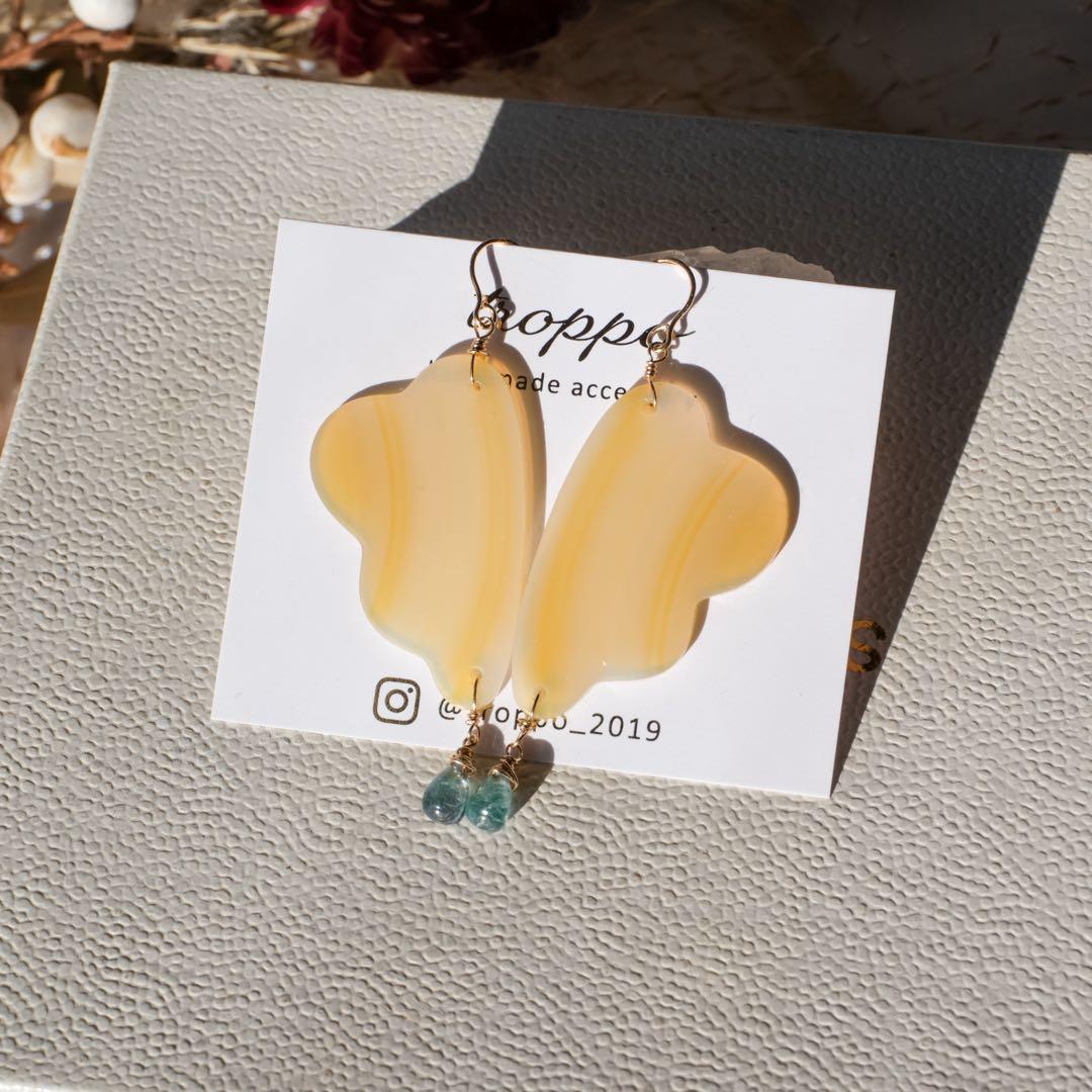 14kgfアイリスアゲートフェザーピアス/イヤリング