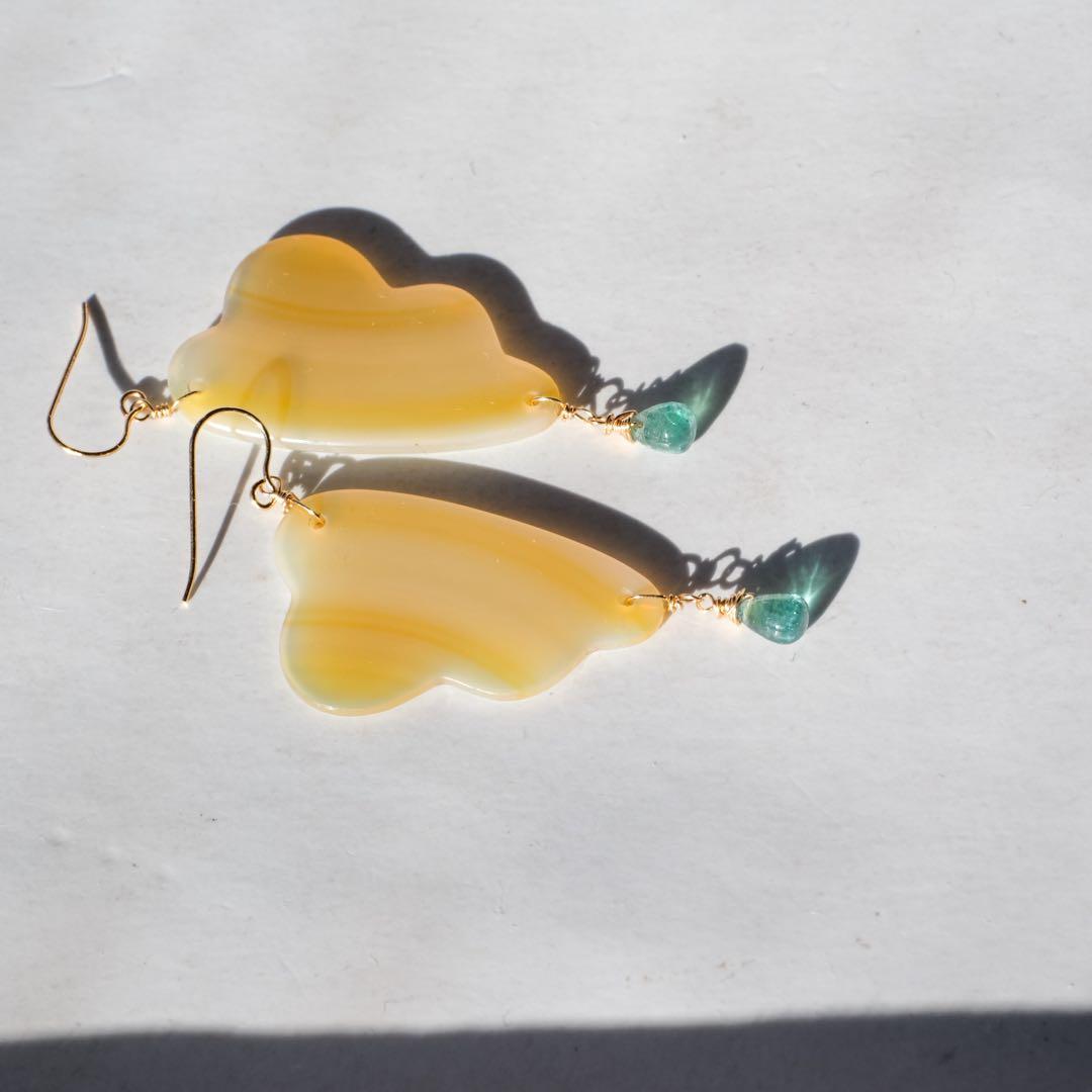 14kgfアイリスアゲートフェザーピアス/イヤリング