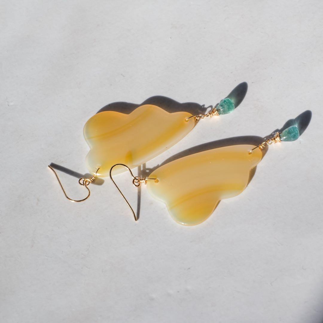 14kgfアイリスアゲートフェザーピアス/イヤリング