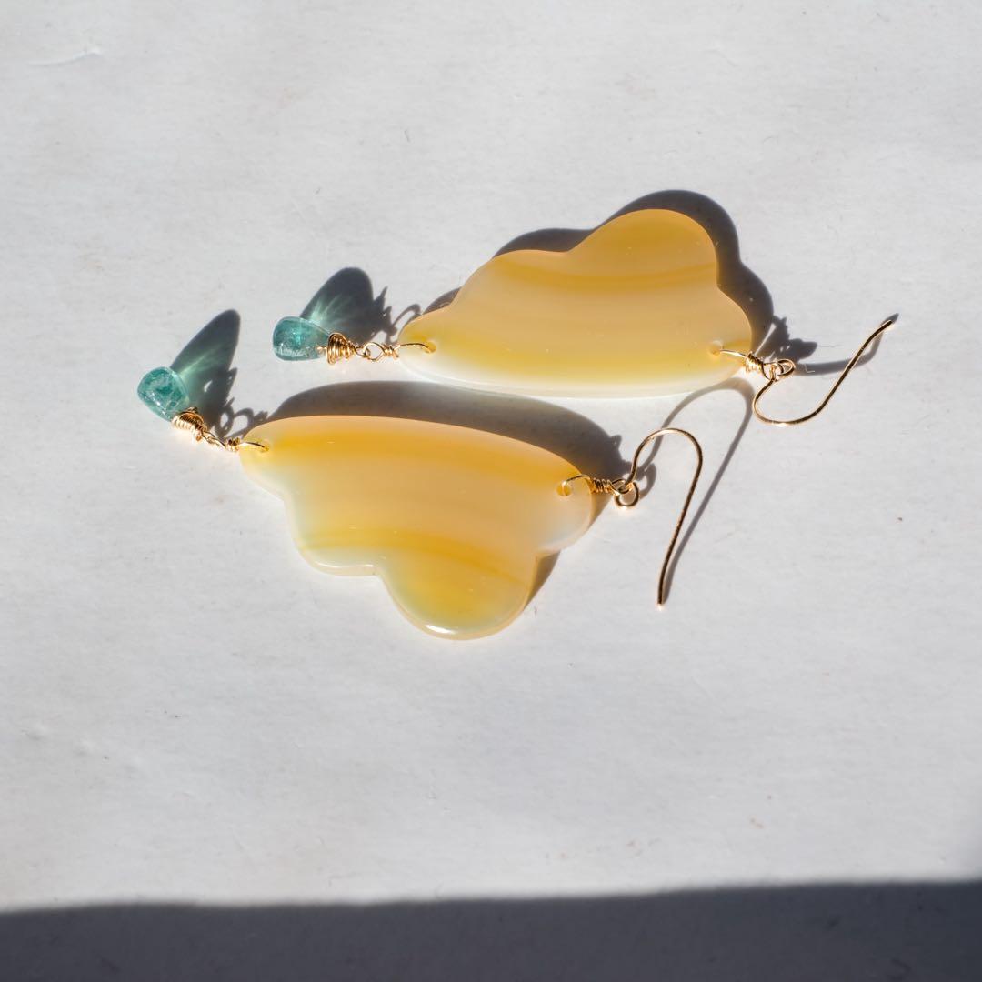 14kgfアイリスアゲートフェザーピアス/イヤリング