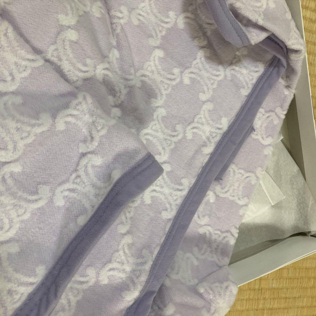 新品　マカダム柄　セリーヌ　綿ひざ掛け　綿　パープル　トリオンフ