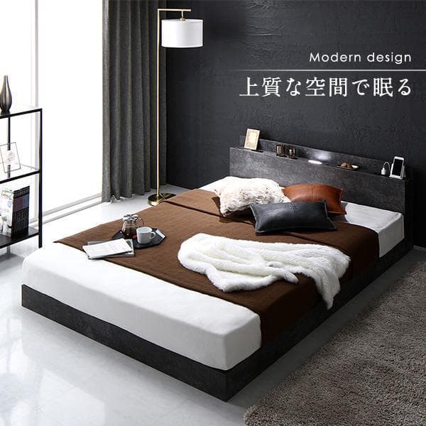 ベッド セミダブル コイルマットレス付き ストーングレー ds-2499917