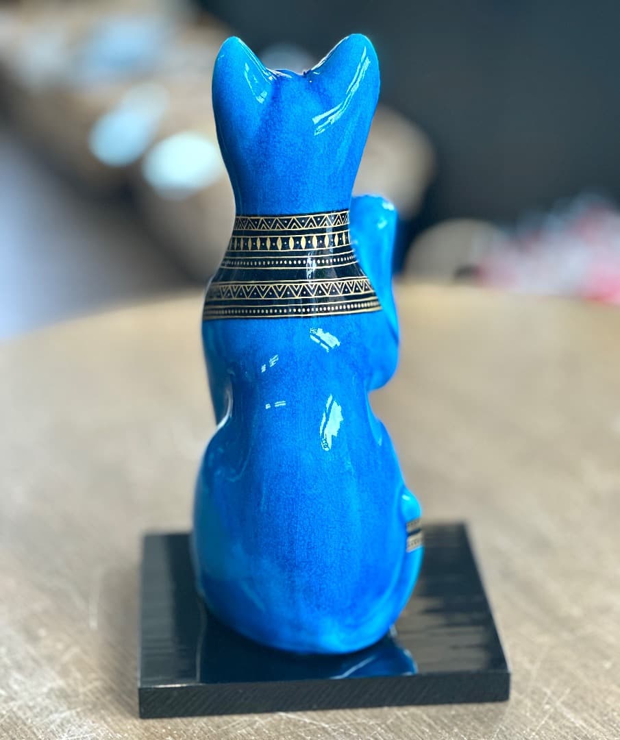 再値下げ 新品 青釉 オーナメント バステト 青釉金彩 親子 古代