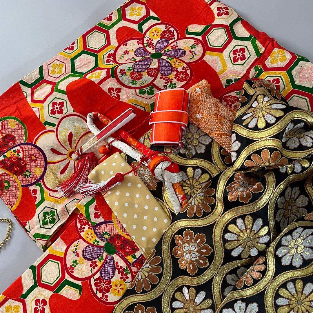 七五三　7歳　アンティークお着物セット　ダラリ帯コーデ