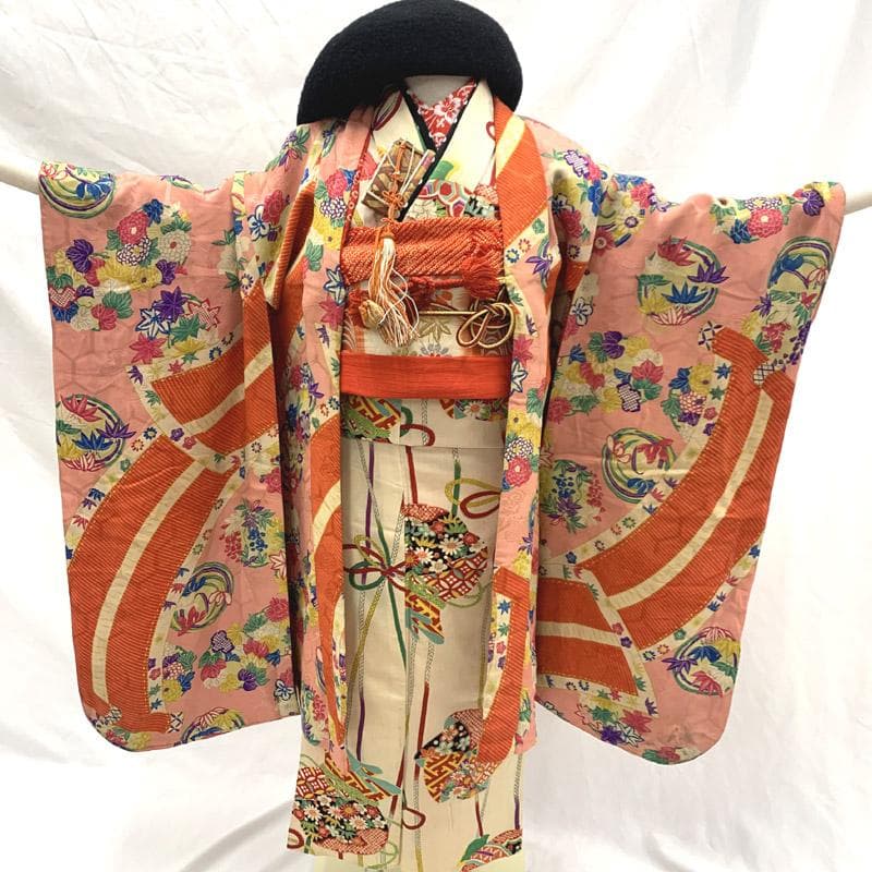 511ag65■七五三 七歳 女児 アンティーク羽織 花丸文 菊■状態良好