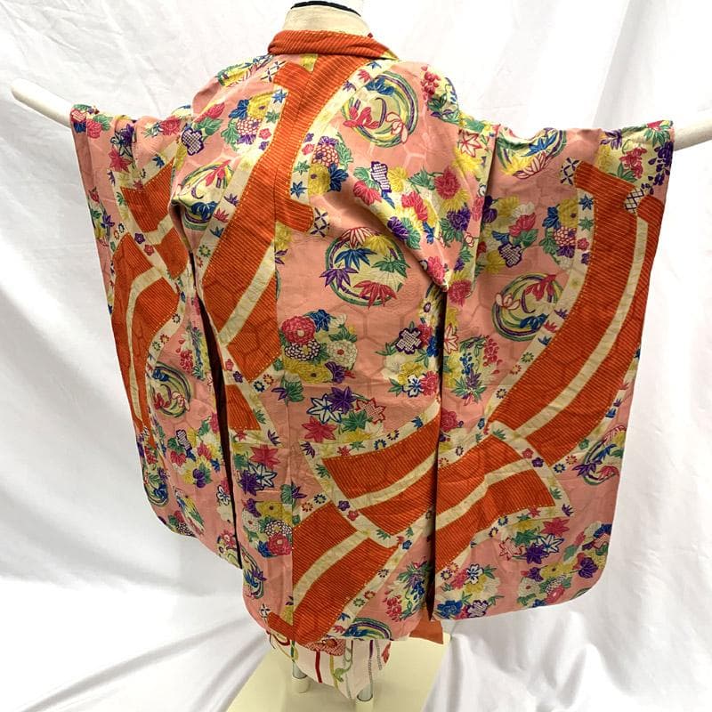 511ag65■七五三 七歳 女児 アンティーク羽織 花丸文 菊■状態良好