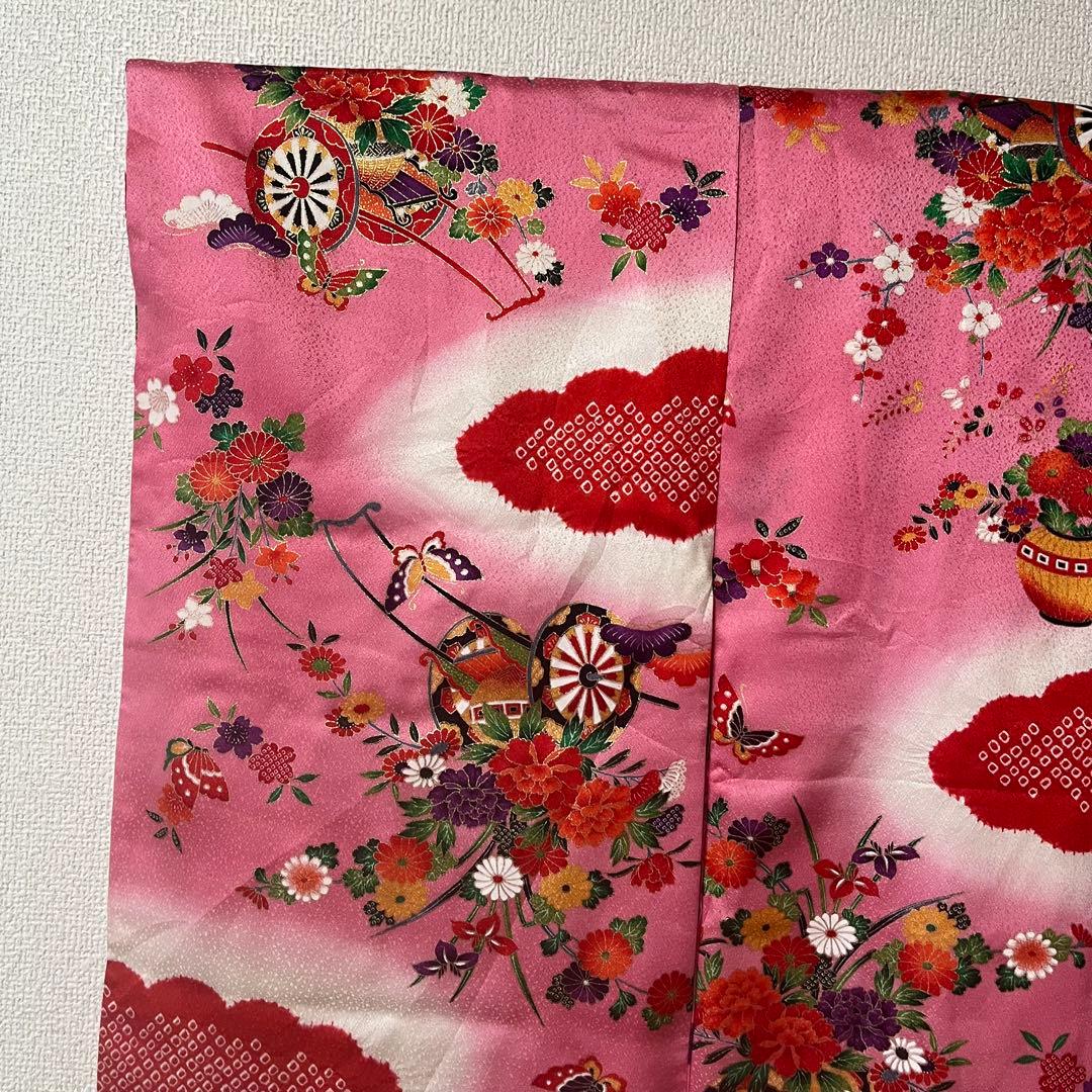 七五三　7歳　ピンク　アンティーク　着物セット　正絹