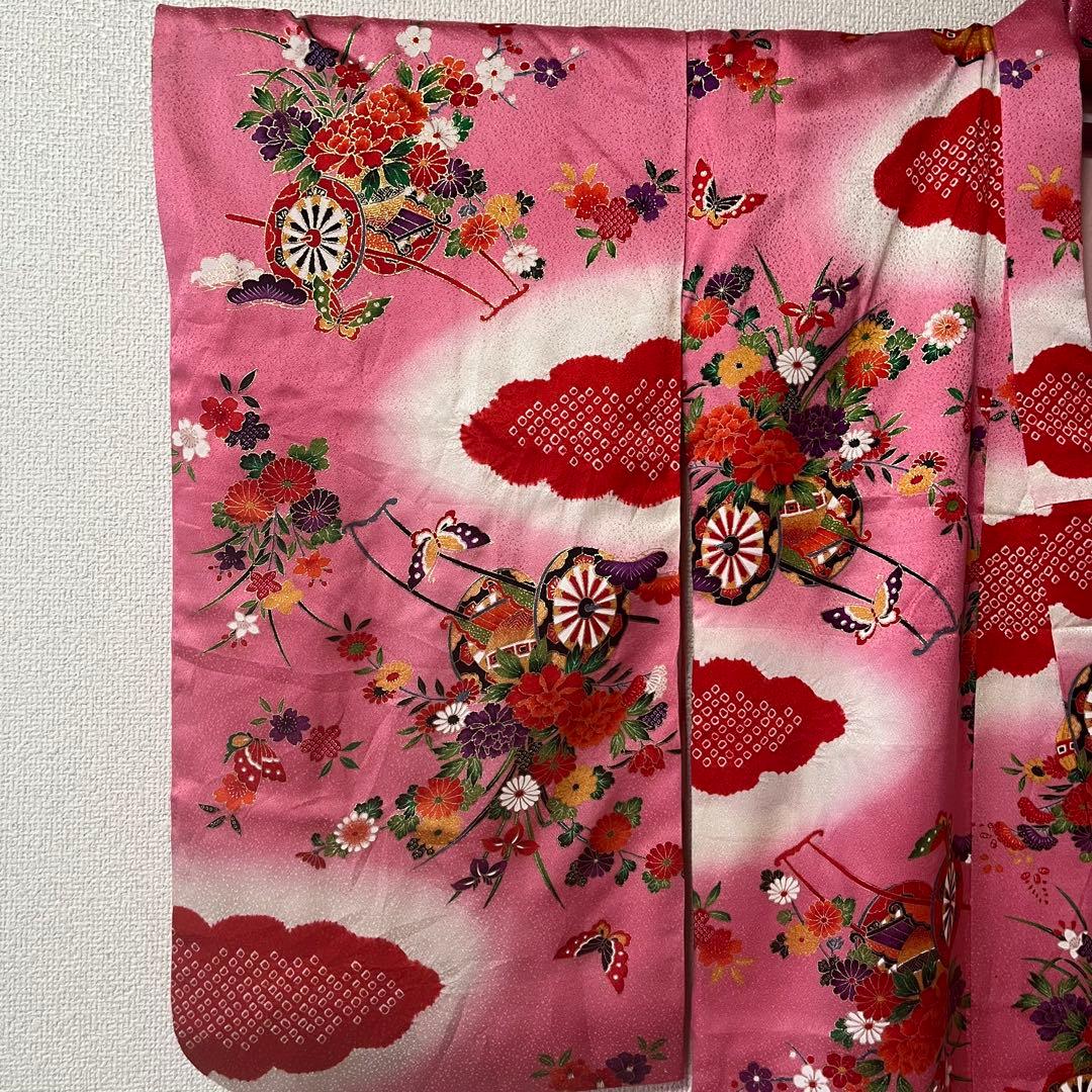 七五三　7歳　ピンク　アンティーク　着物セット　正絹