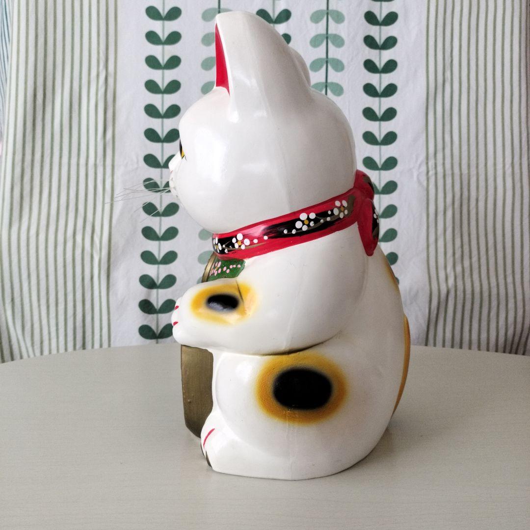 昭和レトロ　招き猫　貯金箱　顔より高い右手上げ　【41.5cm】