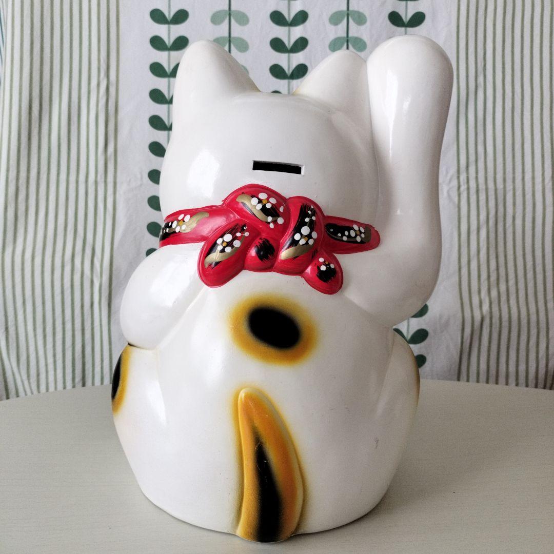 昭和レトロ　招き猫　貯金箱　顔より高い右手上げ　【41.5cm】