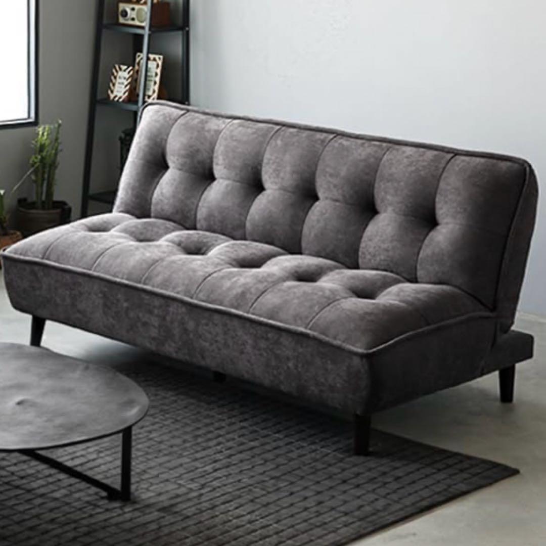 【美品】ソファベッド　3人掛け　モダンデコ　レザー　ブラック【引き取り優先】